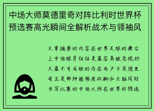 中场大师莫德里奇对阵比利时世界杯预选赛高光瞬间全解析战术与领袖风采